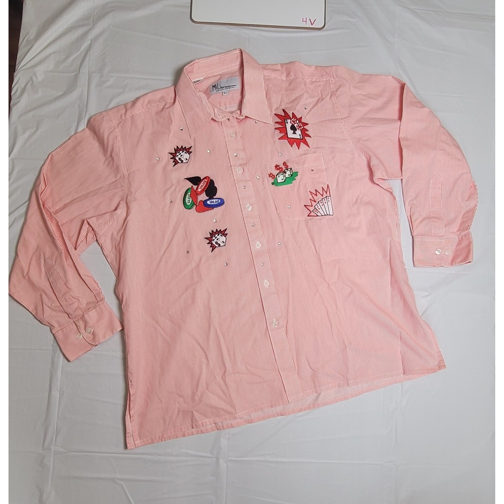 Womens Mili Designs long sleeve shirt, white/red stripes, size XL,‎ dice